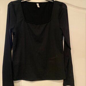 Black long sleeve with mesh long sleeves and square neckline